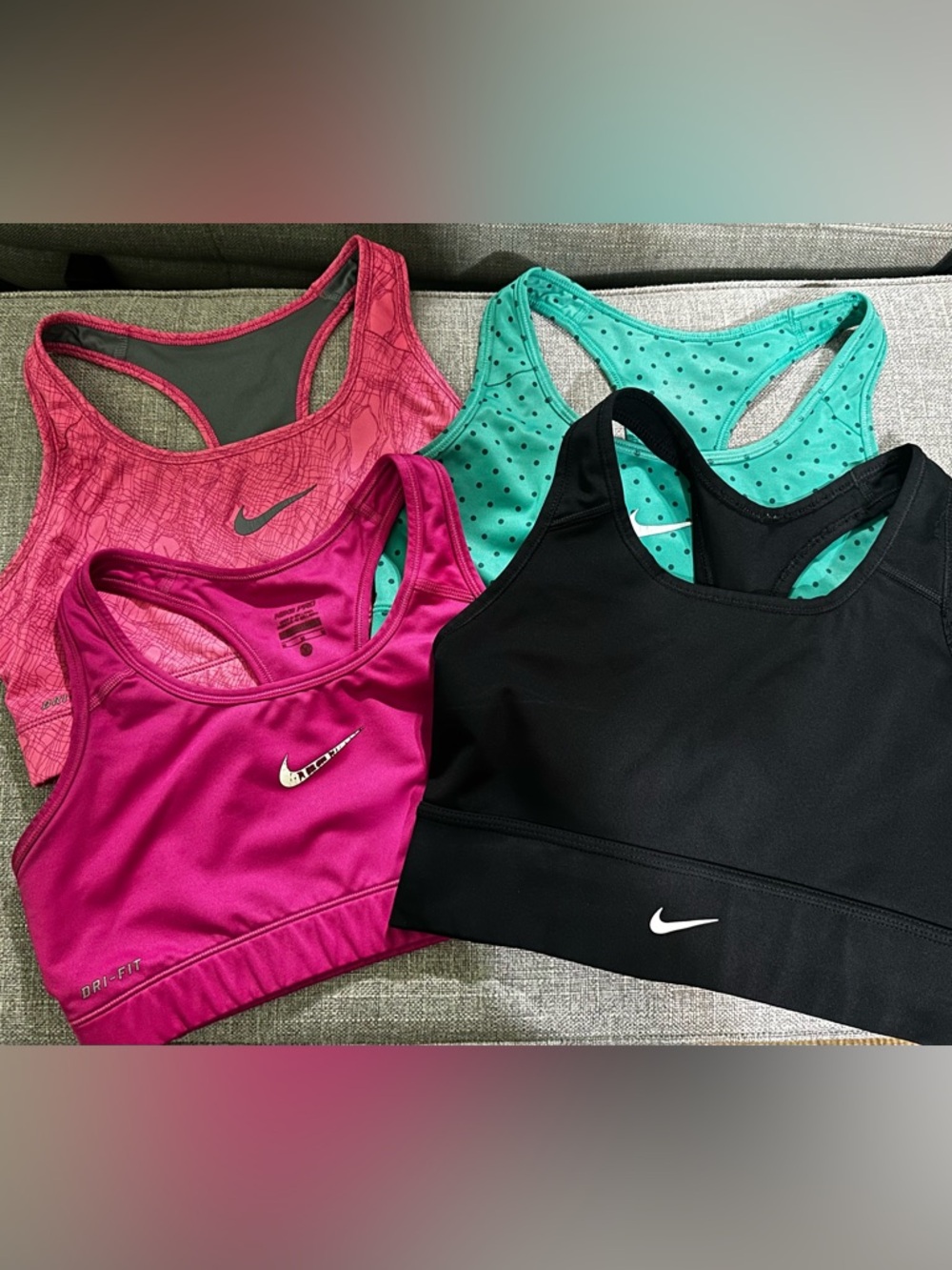 Nike Women’s Racerback Sports Bras – Black, Fuchsia & Teal Set all 4 included